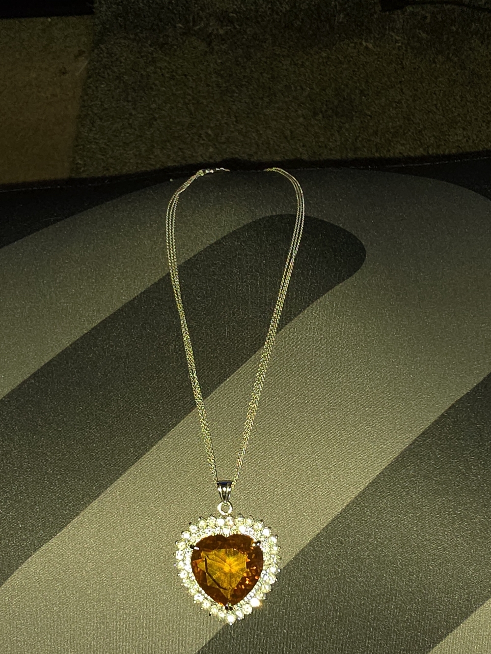 Heart-Shaped Amber Pendant Necklace with Crystal Halo - Women Jewelry